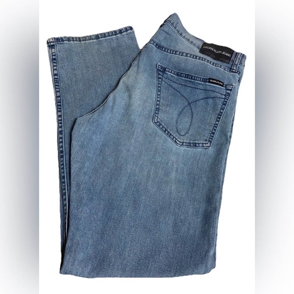Calvin Klein Jeans Mens 36x30 Blue Distressed Denim Straight Leg